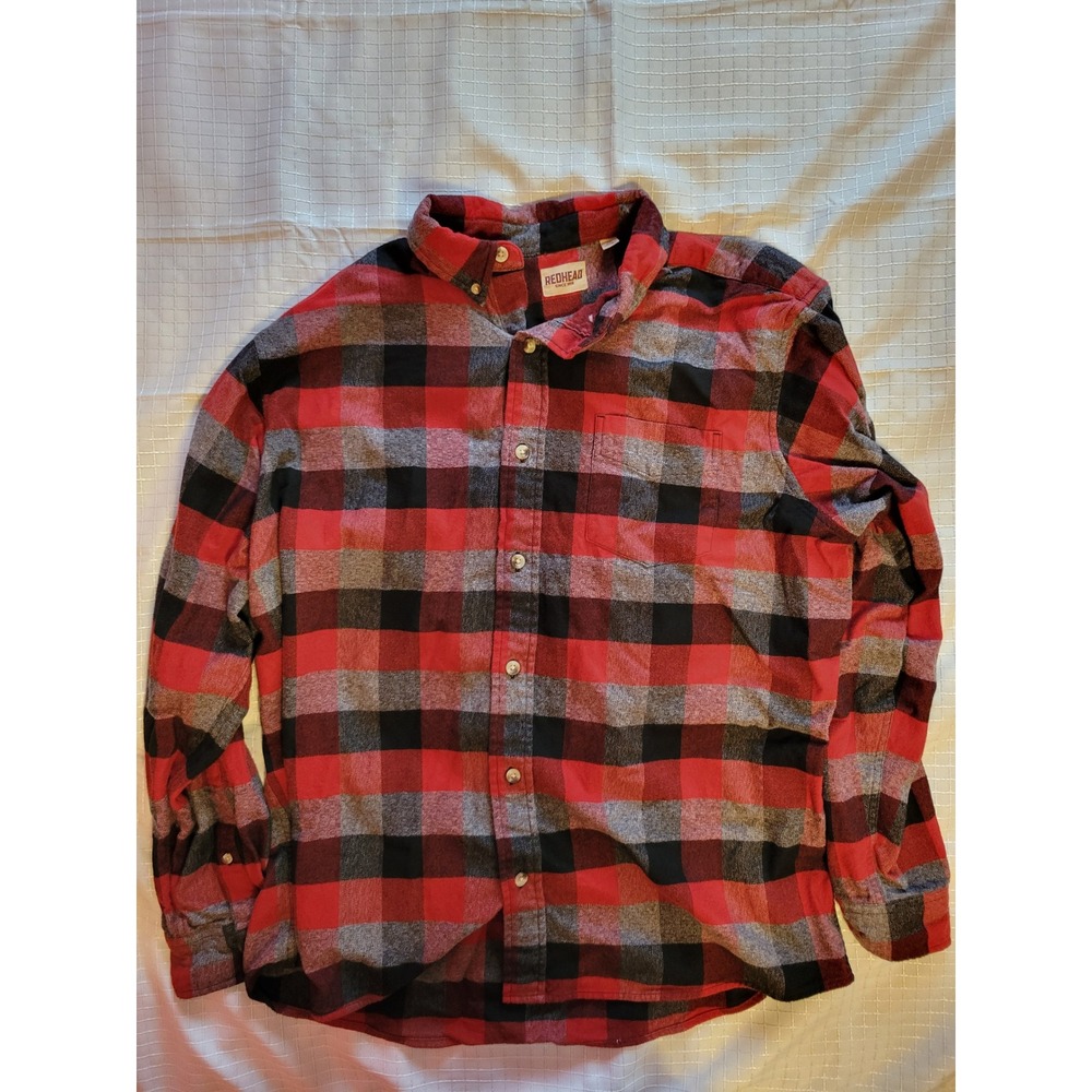RedHead Mens XL Red‎ Black Buffalo Plaid Flannel Button Down Shirt 602F909